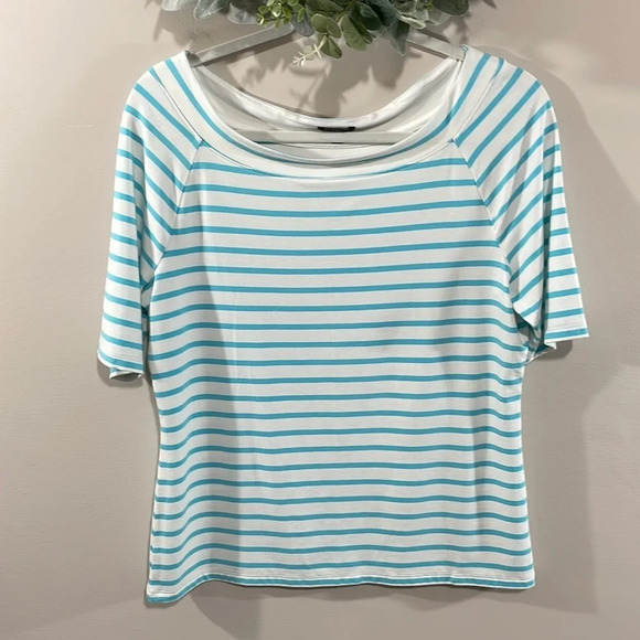 Talbots Striped Boat Neck Half Sleeve Top M - Picture 1 of 10
